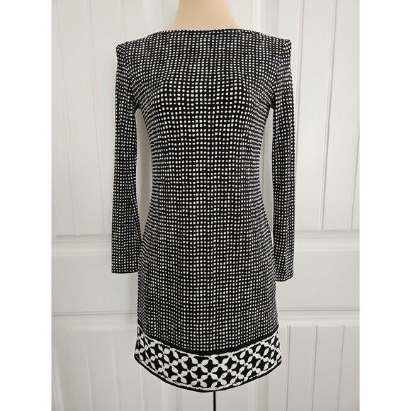 MICHAEL KORS Black White Long Sleeve Career Business Sheath Dress Sz P Classic - Picture 1 of 9